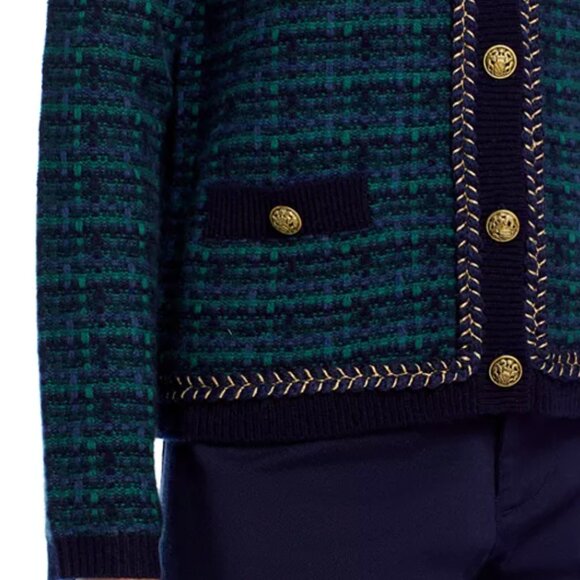 C by Bloomingdale's Cashmere Tweed Crewneck Cardigan-cashmere-black/green/gold - Picture 6 of 7